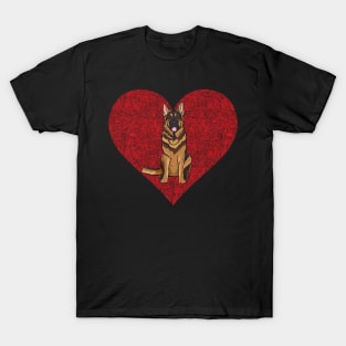 German Shepherd Dog Love Fingerprint Valentines Day T-Shirt